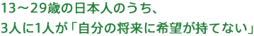 13〜29歳の日本人のうち、3人に1人が「自分の将来に希望が持てない」